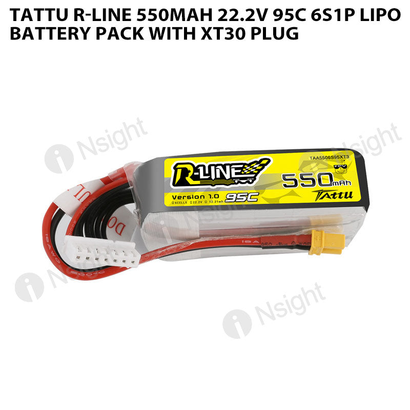 Tattu R-Line 550mAh 22.2V 95C 6S1P Lipo Battery Pack With XT30 Plug