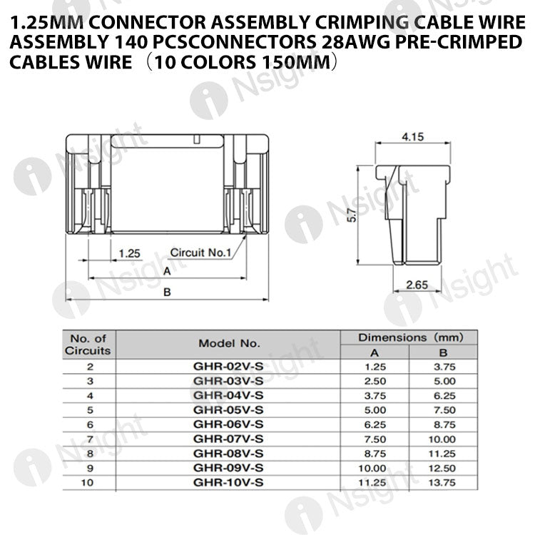 1.25MM Connector assembly crimping cable wire assembly 140 pcsconnectors 28AWG Pre-Crimped Cables Wire(10 Colors 150mm)