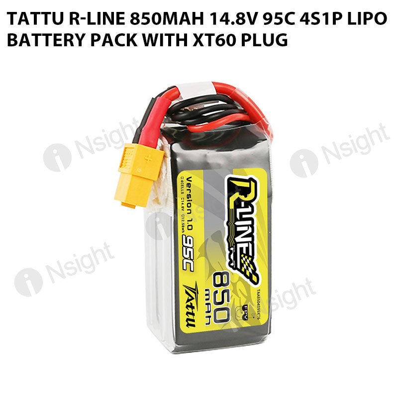 Tattu 850mAh 4s 95C 14.8V R-Line Lipo Battery Pack With XT60 Plug