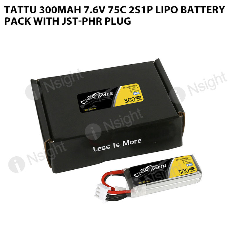 Tattu 300mAh 2S 75C 7.6V Lipo Battery Pack With JST-PHR Plug
