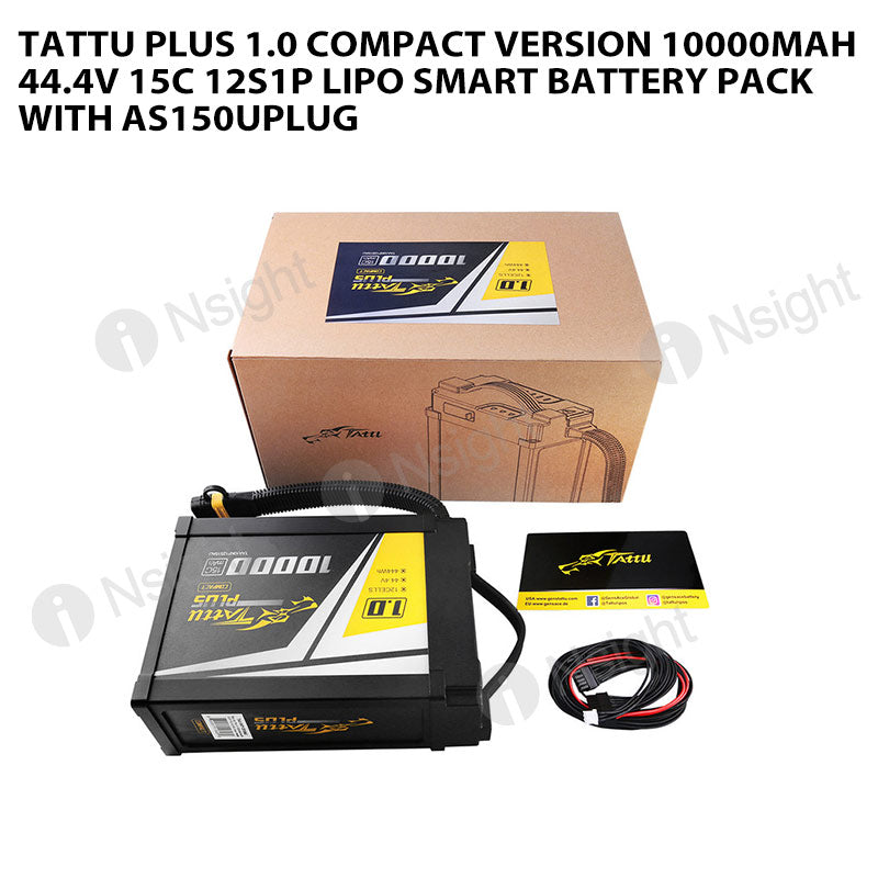 Tattu Plus 1.0 Compact Version 10000mAh 44.4V 15C 12S1P Lipo Smart Battery Pack With AS150UPlug