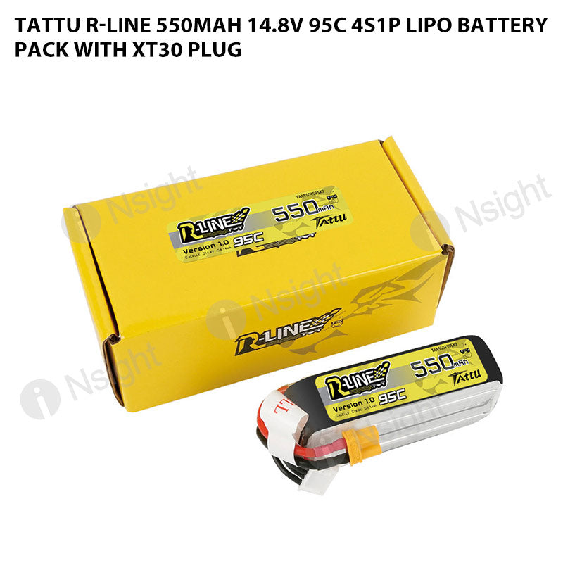 Tattu 550mAh 4s 95C 14.8V R-Line Lipo Battery Pack With XT30 Plug