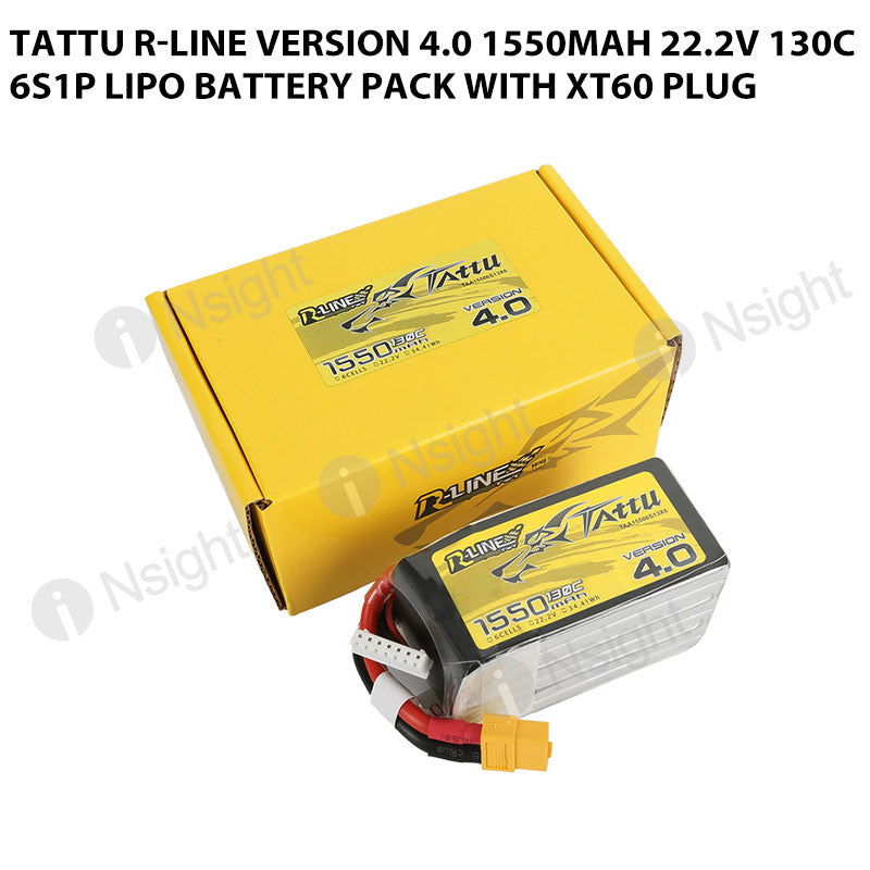 Tattu 1550mAh 6S 130C 22.2V R-Line Version 4.0 Lipo Battery Pack With XT60 Plug