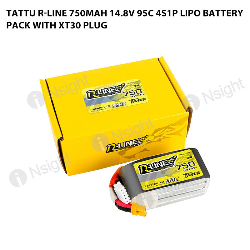 Tattu 750mAh 4S 95C 14.8V R-Line Lipo Battery Pack With XT30 Plug