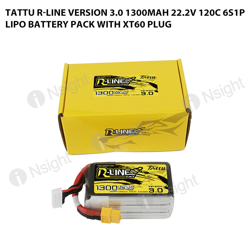 Tattu 1300mAh 6S 120C 22.2V R-Line Version 3.0 Lipo Battery Pack With XT60 Plug