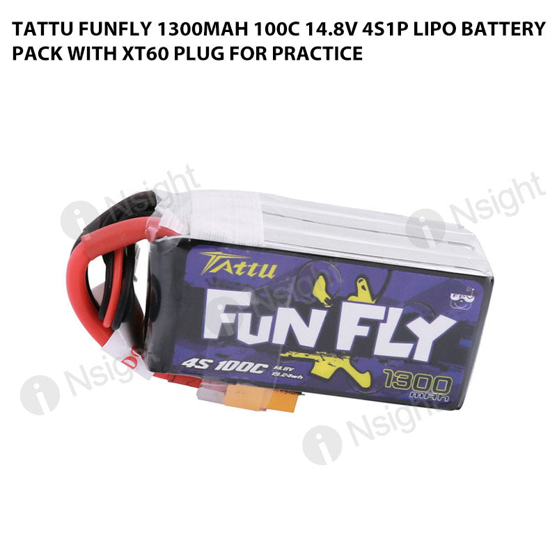 Tattu 1300mAh 4s 100C 14.8V FunFly Lipo Battery Pack With XT60 Plug For Practice