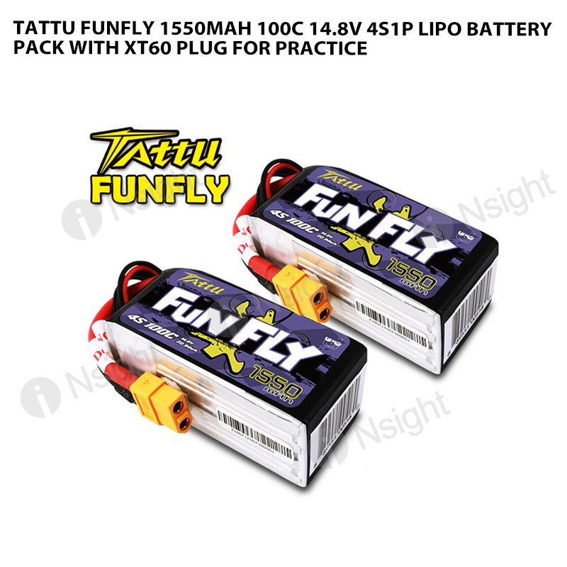 Tattu 1550mAh 4s 100C 14.8V FunFly Lipo Battery Pack With XT60 Plug For Practice