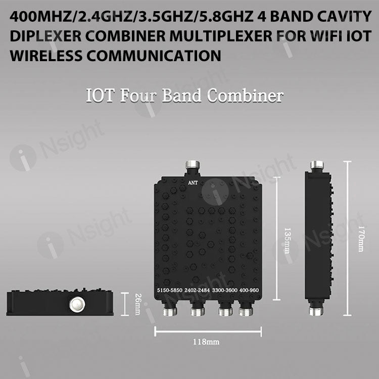 400MHz/2.4GHz/3.5GHz/5.8GHz 4 Band Cavity Diplexer Combiner Multiplexer For WiFi IOT Wireless Communication