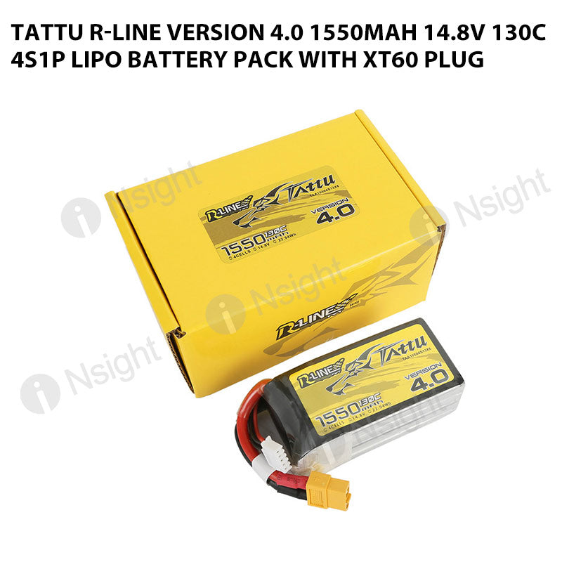 Tattu R-Line Version 4.0 1550mAh 14.8V 130C 4S1P Lipo Battery Pack With XT60 Plug