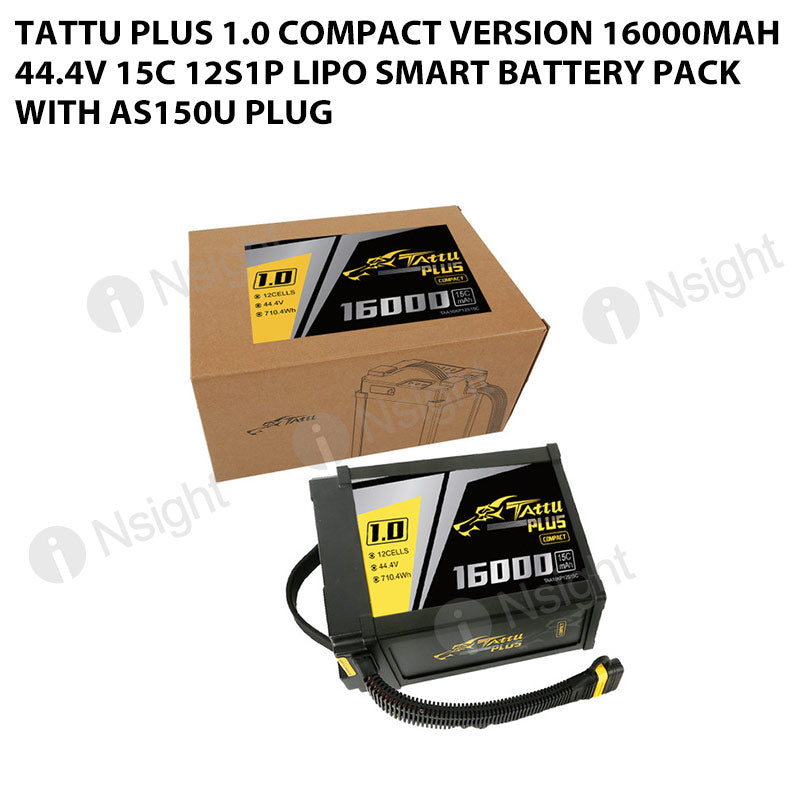 Tattu Plus 1.0 Compact Version 16000mAh 44.4V 15C 12S1P Lipo Smart Battery Pack With AS150U Plug
