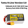Tattu R-Line Version 5.0 1200mAh 22.2V 150C 6S1P Lipo Battery Pack With XT60 Plug