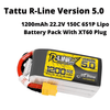 Tattu R-Line Version 5.0 1200mAh 22.2V 150C 6S1P Lipo Battery Pack With XT60 Plug
