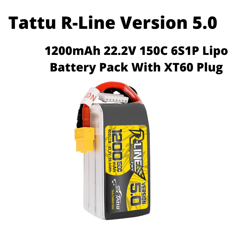 Tattu R-Line Version 5.0 1200mAh 22.2V 150C 6S1P Lipo Battery Pack With XT60 Plug