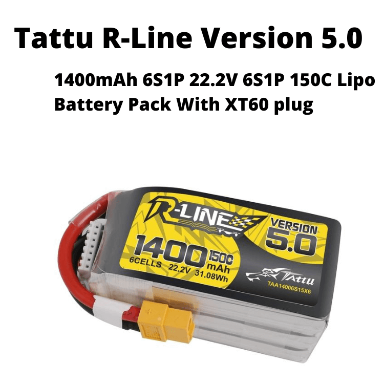 Tattu R-line Version 5.0 1400mAh 6S1P 22.2V 6S1P 150C Lipo Battery Pack With XT60 plug