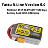 Tattu R-line Version 5.0 1400mAh 6S1P 22.2V 6S1P 150C Lipo Battery Pack With XT60 plug