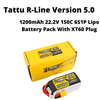 Tattu R-Line Version 5.0 1200mAh 22.2V 150C 6S1P Lipo Battery Pack With XT60 Plug
