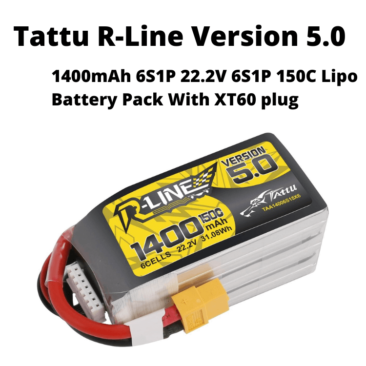 Tattu R-line Version 5.0 1400mAh 6S1P 22.2V 6S1P 150C Lipo Battery Pack With XT60 plug