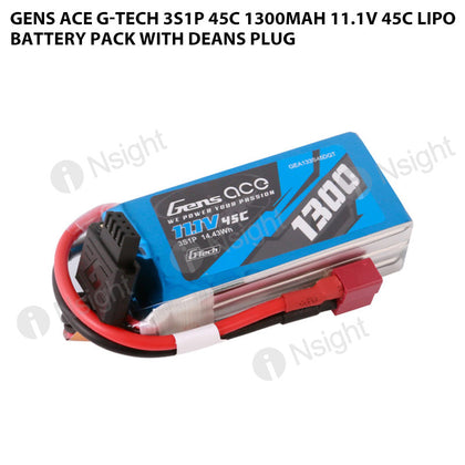 Gens Ace G-Tech 3S1P 45C 1300mAh 11.1V 45C Lipo Battery Pack With Deans Plug