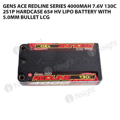 Gens Ace 4000mAh 2S 130C 7.6V HardCase 65# HV Redline Series Lipo Battery With 5.0mm Bullet LCG