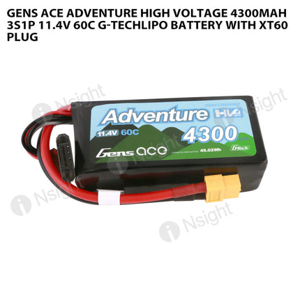 Gens Ace 4300mAh 3S 60C 11.4V Adventure High Voltage G-Tech Lipo Battery With XT60 Plug