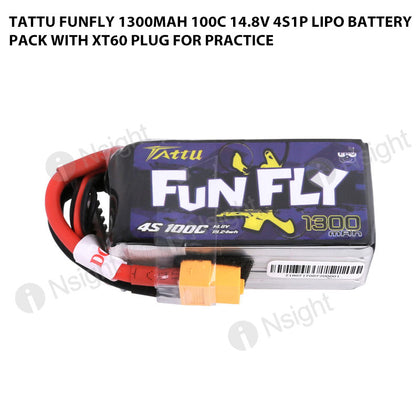 Tattu 1300mAh 4s 100C 14.8V FunFly Lipo Battery Pack With XT60 Plug For Practice