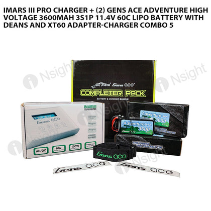 IMars III PRO Charger + (2) Gens Ace Adventure High Voltage 3600mAh 3S1P 11.4V 60C Lipo Battery With Deans And XT60 Adapter-Charger Combo 5