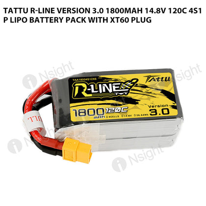 Tattu 1800mAh 4S 120C 14.8V R-Line Version 3.0 Lipo Battery Pack With XT60 Plug