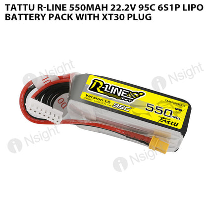 Tattu R-Line 550mAh 22.2V 95C 6S1P Lipo Battery Pack With XT30 Plug