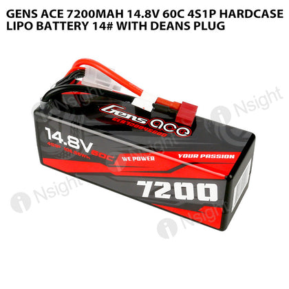 Gens Ace 7200mAh 4s 60C 14.8V HardCase Lipo Battery 14# With Deans Plug