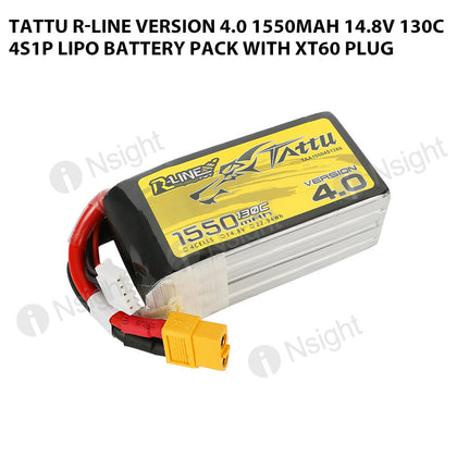 Tattu R-Line Version 4.0 1550mAh 14.8V 130C 4S1P Lipo Battery Pack With XT60 Plug