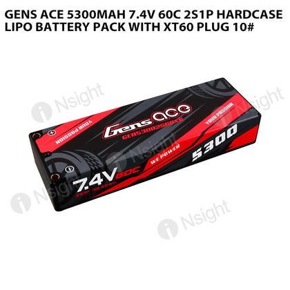 Gens Ace 5300mAh 2S 7.4V 60C HardCase Lipo Battery Pack With XT60 Plug 10#