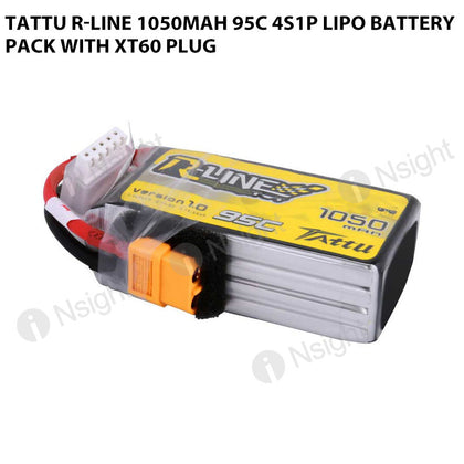 Tattu 1050mAh 4s 95C 14.8v R-Line Lipo Battery Pack With XT60 Plug