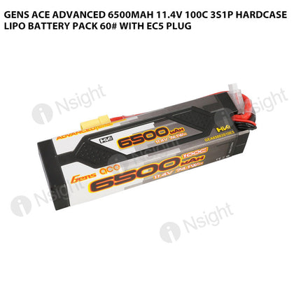 Gens Ace Advanced 6500mAh 11.4V 100C 3S1P HardCase Lipo Battery Pack 60# With EC5 Plug