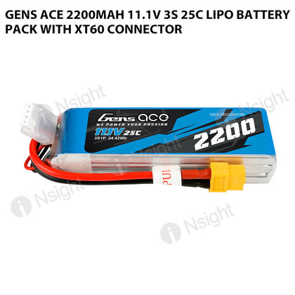 Gens Ace 2200mAh 3S 25C 11.1V Lipo Battery Pack With XT60 Connector