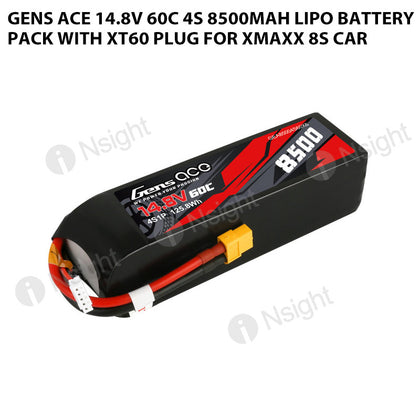 Gens Ace 14.8V 60C 4S 8500mAh Lipo Battery Pack With XT60 Plug For Xmaxx 8S Car