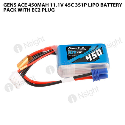 Gens Ace 450mAh 11.1V 45C 3S1P Lipo Battery Pack With EC2 Plug