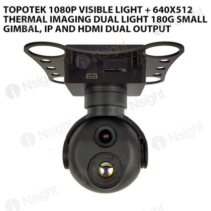 Topotek 1080P visible light + 640x512 thermal imaging dual light 180g small gimbal, IP and HDMI dual output