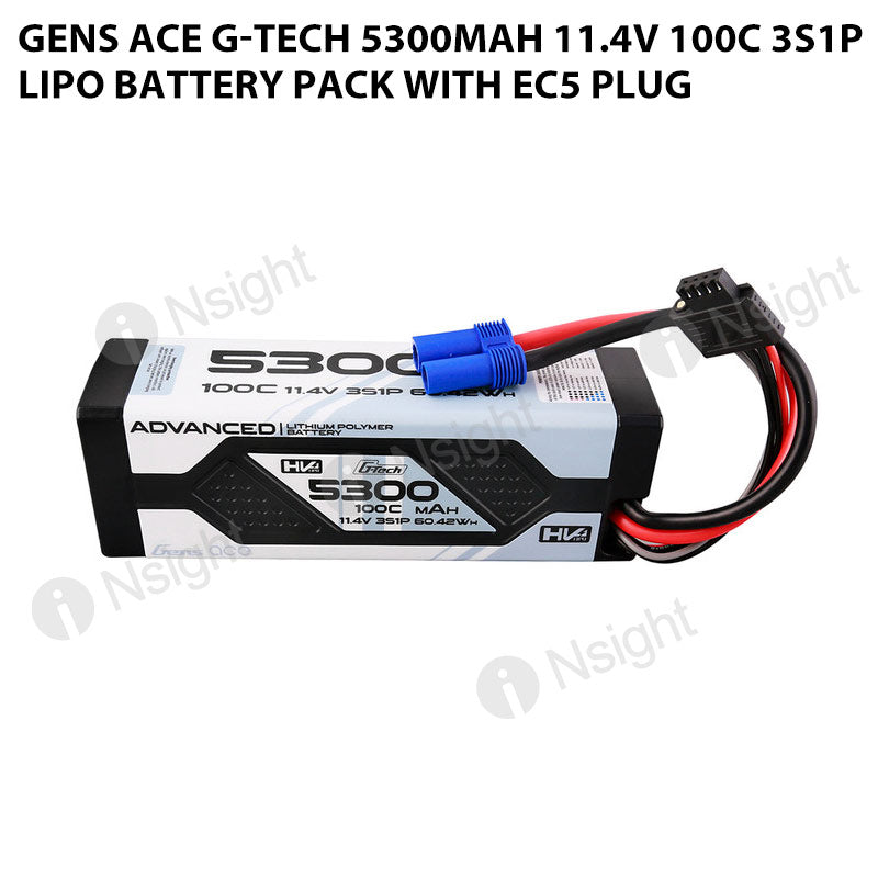 Gens Ace G-Tech 5300mAh 11.4V 100C 3S1P Lipo Battery Pack With EC5 Plug