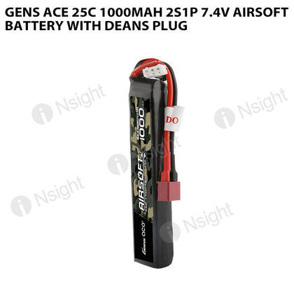 Gens Ace 1000mAh 2S 25C 7.4V Airsoft Battery With Deans Plug