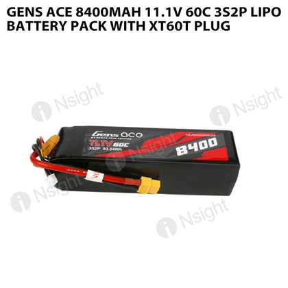 Gens Ace 8400mAh 3S2P 60C 11.1V Lipo Battery Pack With XT60T Plug