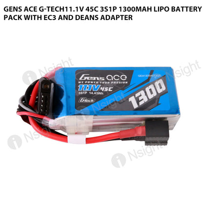 Gens Ace G-Tech11.1V 45C 3S1P 1300mAh Lipo Battery Pack With EC3 And Deans Adapter