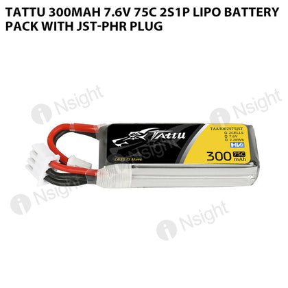 Tattu 300mAh 2S 75C 7.6V Lipo Battery Pack With JST-PHR Plug