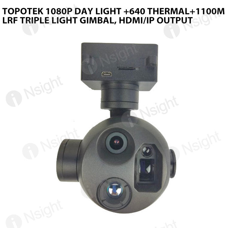 Topotek 1080P Day light +640 Thermal+1100m LRF Triple Light Gimbal, HDMI/IP output