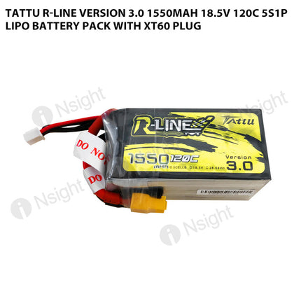 Tattu 1550mAh 5S 120C 18.5V R-Line Version 3.0 Lipo Battery With XT60 Plug