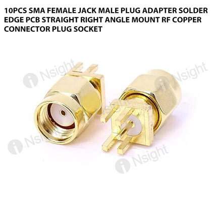 10Pcs SMA Female Jack Male Plug Adapter Solder Edge PCB Straight Right angle Mount RF Copper Connector Plug Socket