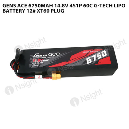 Gens Ace 6750mAh 4S 14.8V 60C G-Tech Lipo Battery 12# XT60 Plug