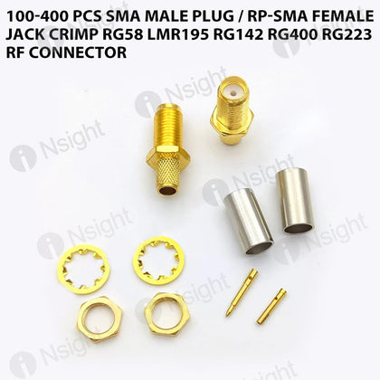 100-400 PCS SMA Male Plug / RP-SMA Female Jack Crimp RG58 LMR195 RG142 RG400 RG223 RF Connector