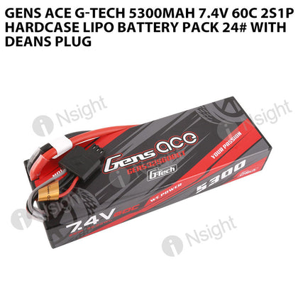 Gens Ace G-Tech 5300mAh 7.4V 60C 2S1P HardCase Lipo Battery Pack 24# With Deans Plug