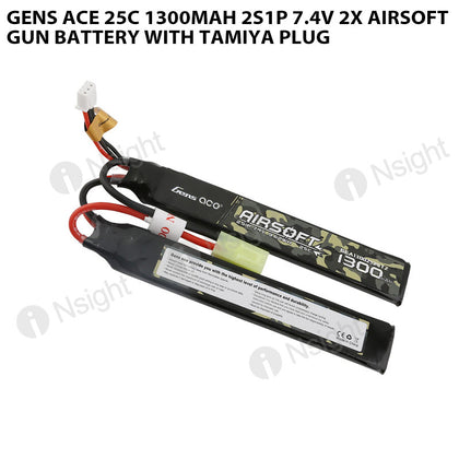 Gens Ace 25C 1300mAh 2S1P 7.4V 2X Airsoft Gun Battery With Tamiya Plug