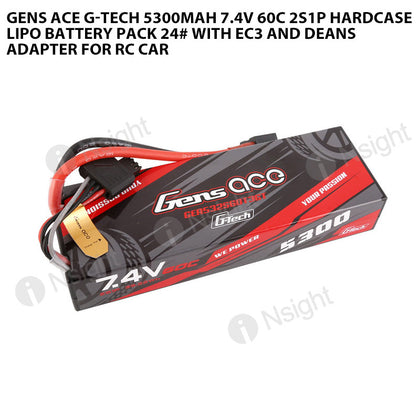 Gens Ace G-Tech 5300mAh 7.4V 60C 2S1P HardCase Lipo Battery Pack 24# With EC3 And Deans Adapter For RC Car